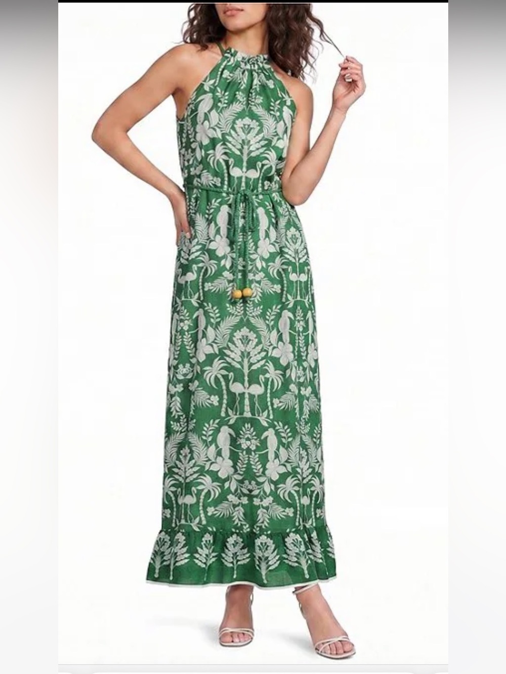 Sugarlips Green and White Floral Maxi Dress with Tie Waist